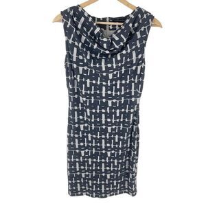 Banana Republic Women's Sheath Dress Midi Mod Plaid Ponte Drape Neck Gray Size 4